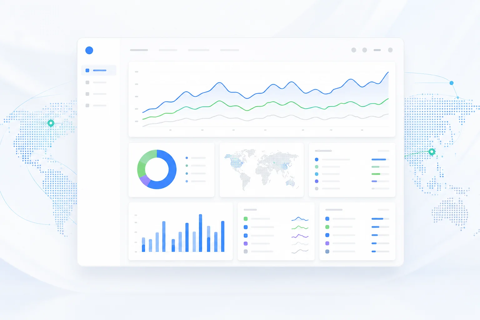 Panel de estadísticas de un sitio estático con tendencia, dispositivos y países